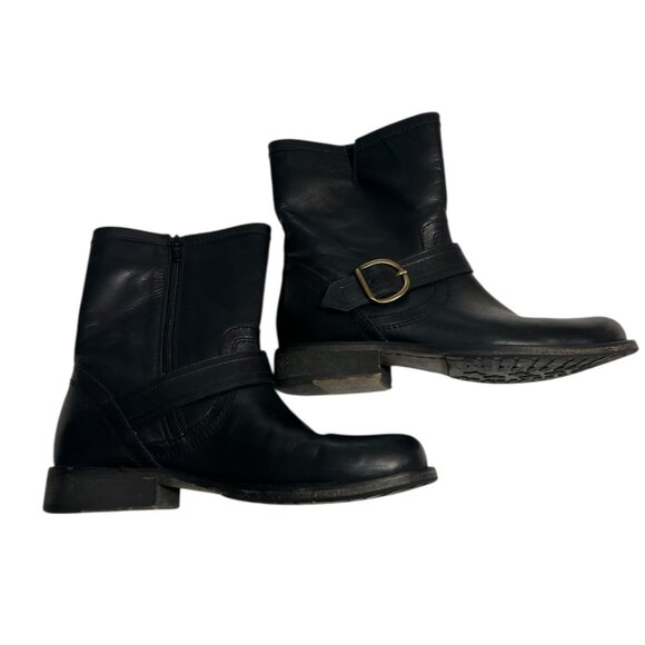 Eddie Bauer by Bronx Women’s Black Leather Ankle Boots Size 8 B Moto Biker Zip - Picture 4 of 12